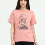 Hidden Face Printed Round Neck T shirt Old Rose