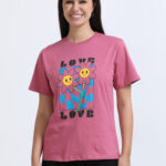 Love Printed Round Neck T shirt Rosebud