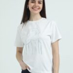 Girl Face  Foil Printed Round Neck T shirt White