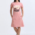 Wakeup  Printed Women Long Dress Old Rose