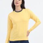 Solid Round Neck Full sleeve T shirt  Yellow