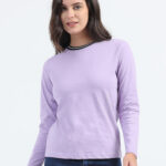 Solid Round Neck Full sleeve T shirt  Lavender