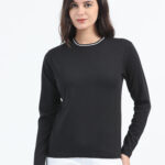 Solid Round Neck Full sleeve T shirt  Black
