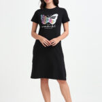 Butterfly  Printed Women Long Dress Black
