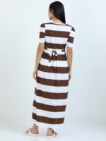 Full length pure coton maternity wear Brown White Stripes - Image 6