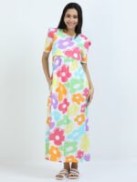 Full length pure coton maternity wear Flower White