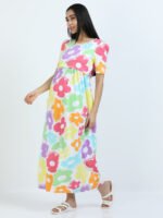 Full length pure coton maternity wear Flower White - Image 3