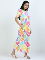 Full length pure coton maternity wear Flower White - Image 4