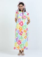 Full length pure coton maternity wear Flower White - Image 9