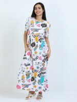 Full length pure coton maternity wear Doodle White - Image 3