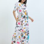 Full length pure coton maternity wear Doodle White
