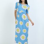 Full length pure coton maternity wear Sunflower Blue
