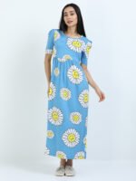 Full length pure coton maternity wear Sunflower Blue