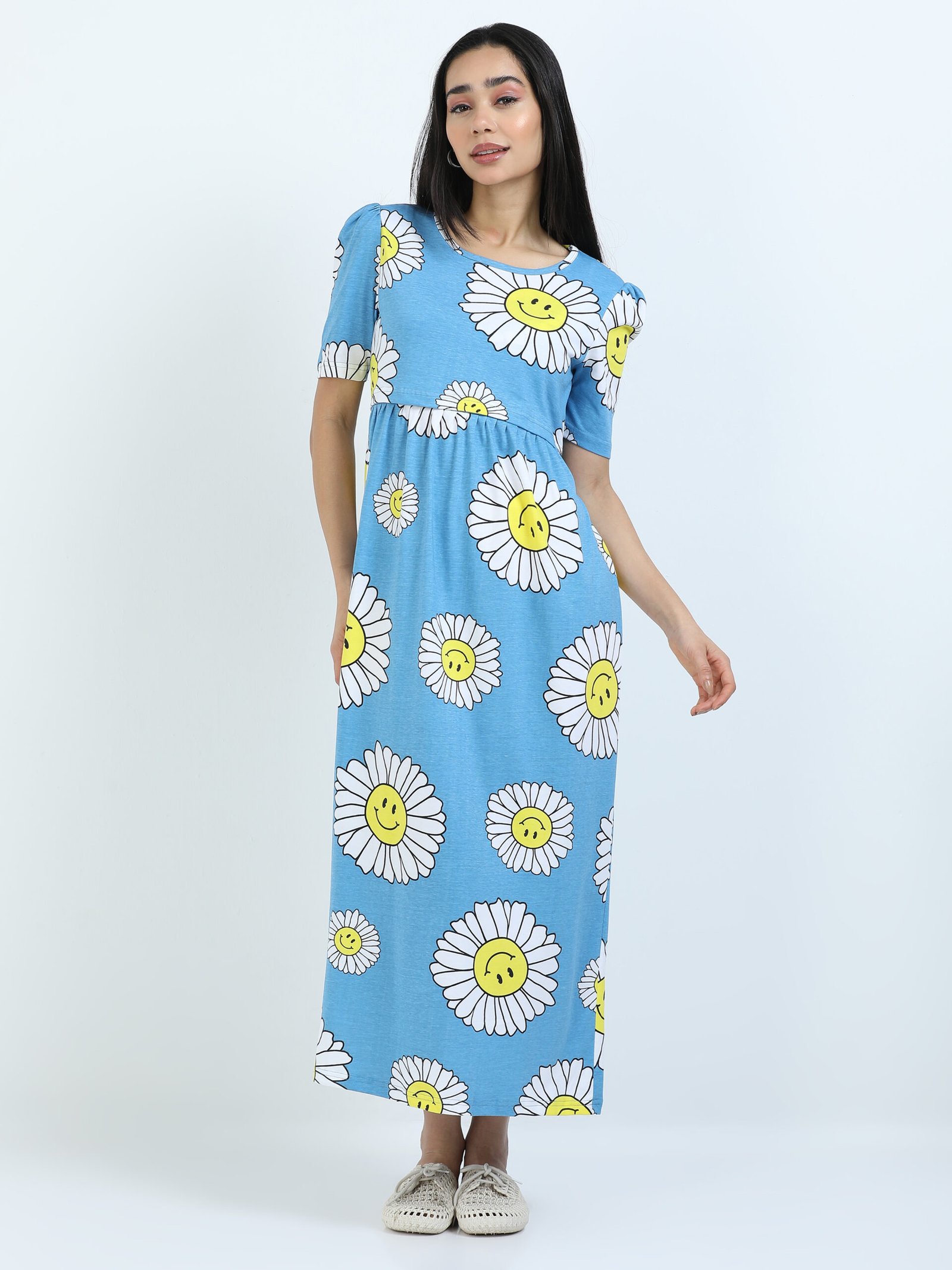 4M6A9623 Full length pure coton maternity wear Sunflower Blue - Image 1