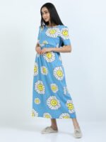 Full length pure coton maternity wear Sunflower Blue - Image 4