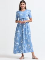 Full length pure coton maternity wear Smily blue