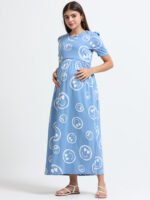 Full length pure coton maternity wear Smily blue - Image 9